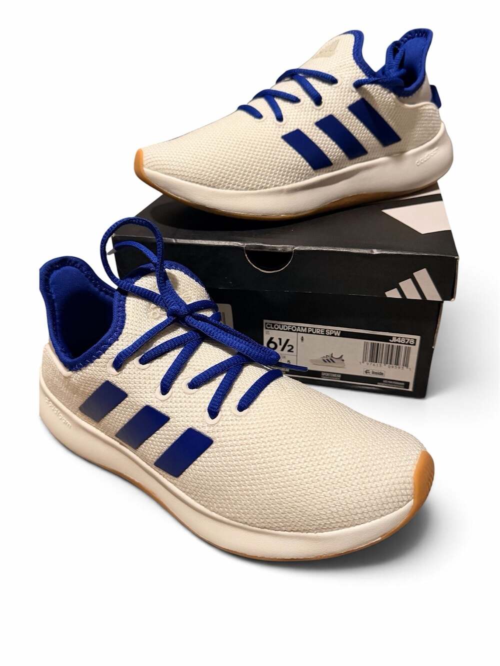 NEW Adidas Cloudfoam Pure SPW Size 6.5 Women White Royal Blue Sneakers JI4878